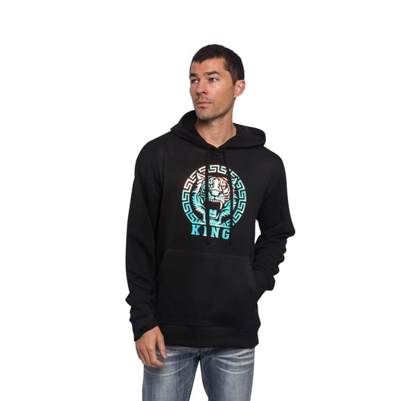 Victorious Men's Iridescent Tiger King Fleece Pullover Graphic Hoodie JK5027 - Black - 3X-Large - F8A