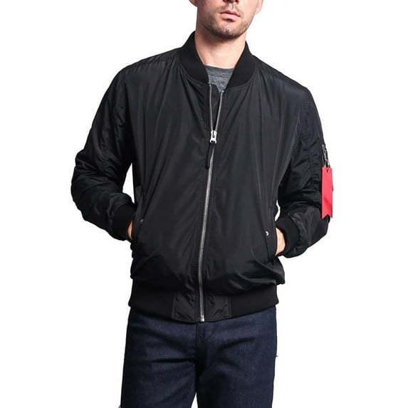Victorious Men's Lightweight Contrast MA-1 Bomber Flight Jacket JK752 - Black - Large