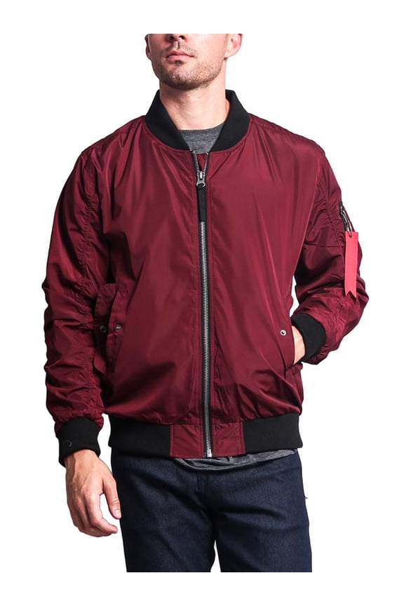 Victorious Men's Lightweight Contrast MA-1 Bomber Flight Jacket JK752 - Burgundy - 2X-Large