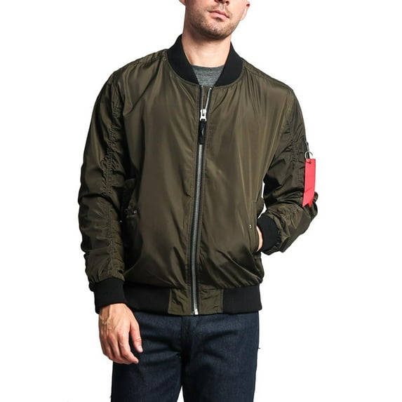 Victorious Men's Lightweight Contrast MA-1 Bomber Flight Jacket JK752 - Olive - 2X-Large