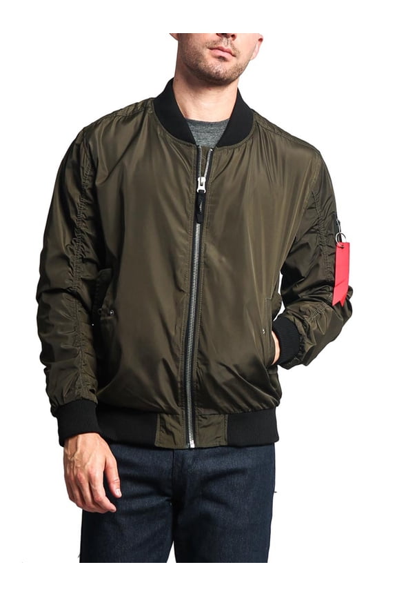 Victorious Men's Lightweight Contrast MA-1 Bomber Flight Jacket JK752 - Olive - Medium