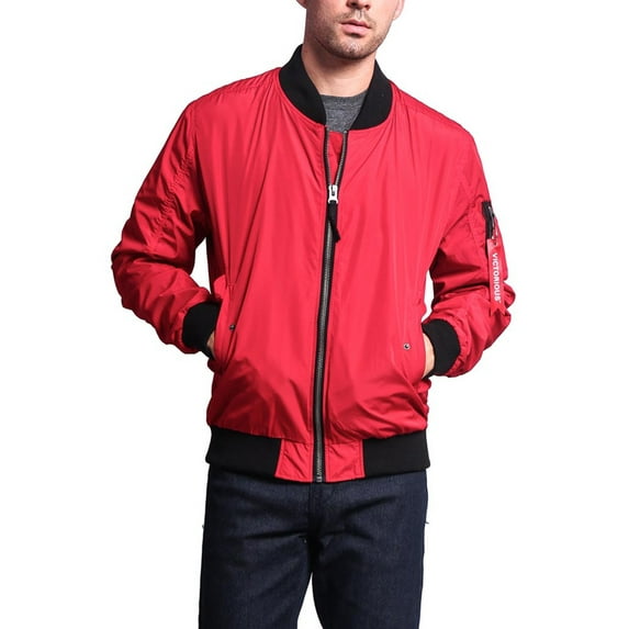 Victorious Men's Lightweight Contrast MA-1 Bomber Flight Jacket JK752 - Red - 2X-Large