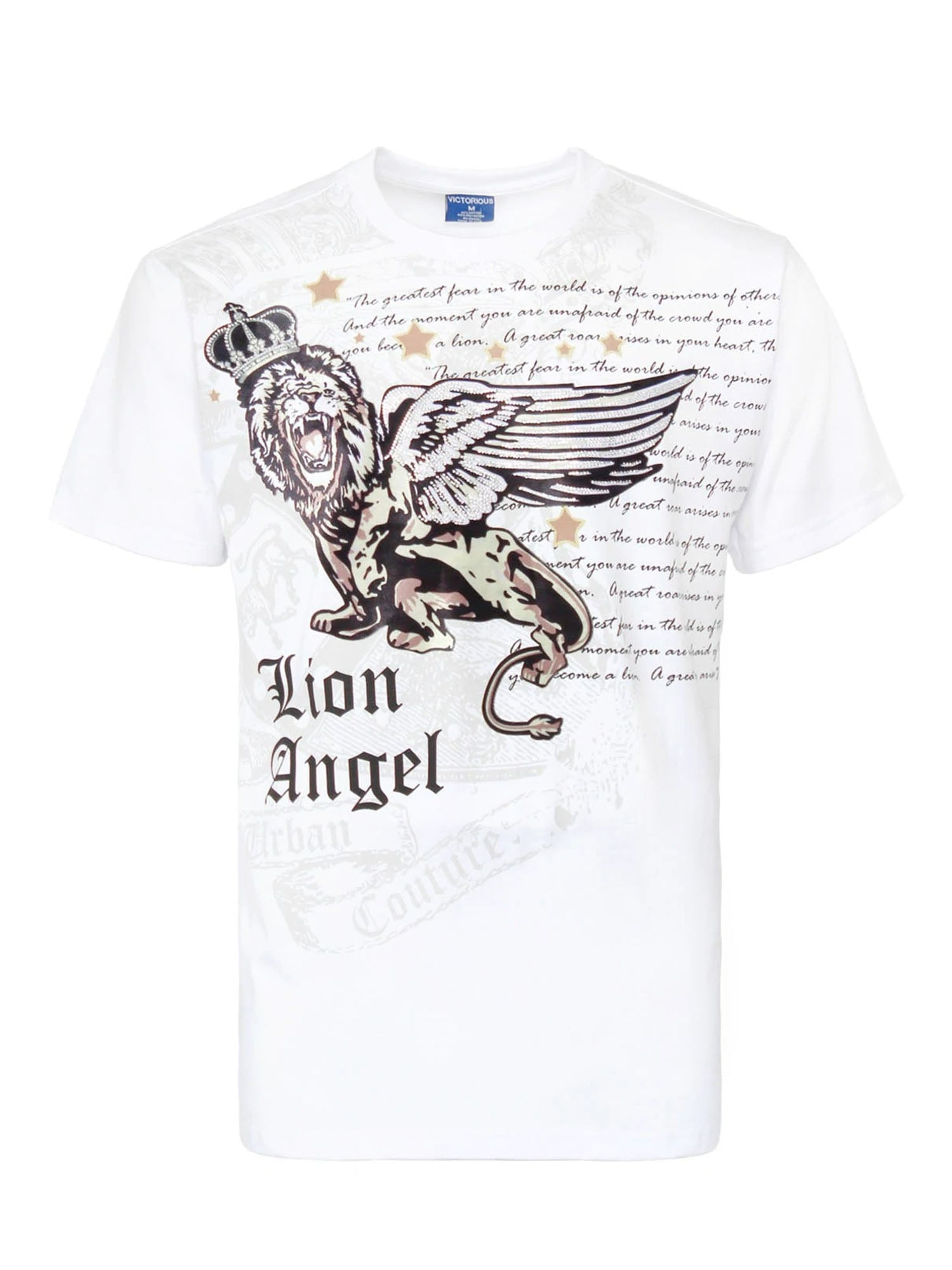 Victorious Men's Lion Angel Crystal Embellished Graphic T-Shirt