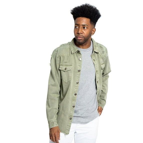 Victorious Men's Long Sleeve Button Up Denim Shirt DK158 - Jade - Medium
