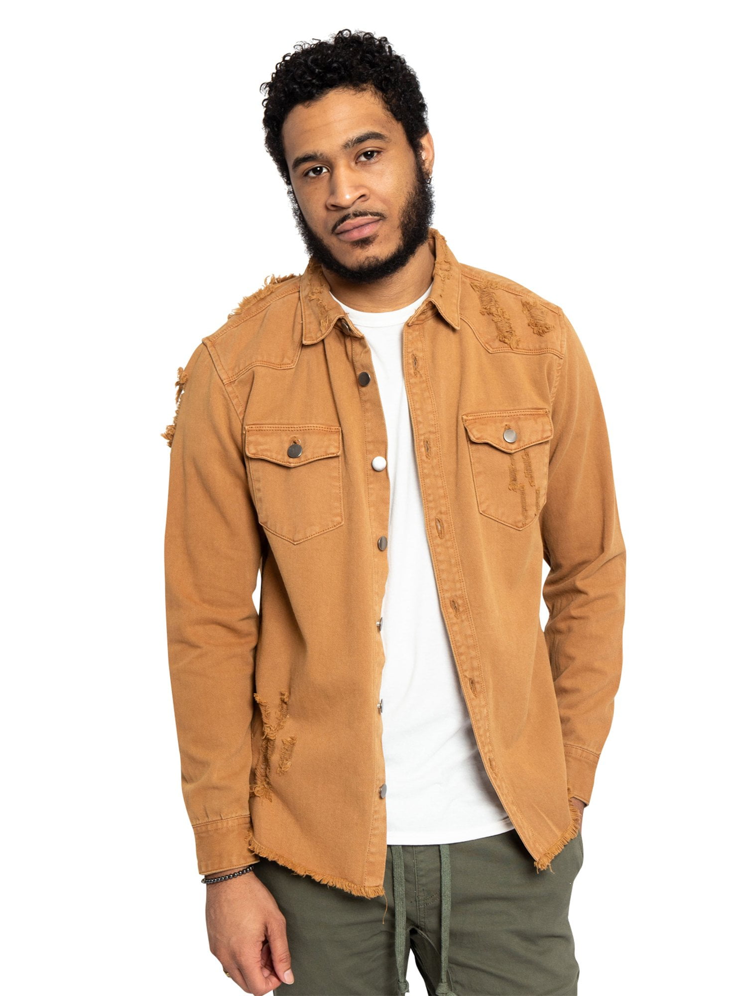 Victorious Men's Long Sleeve Button Up Denim Shirt DK158 - Wheat