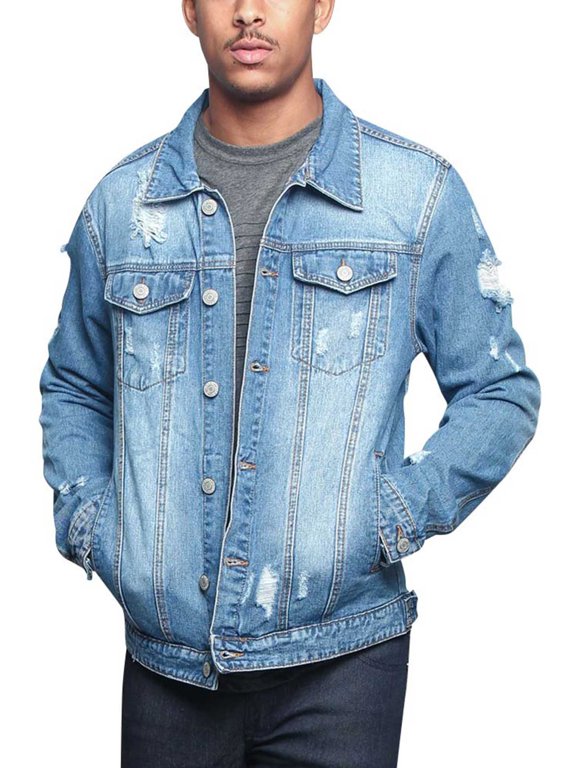 Victorious Men's Savage Tiger Patch Denim Trucker Jean Jacket DK133 - Indigo - 3X-Large