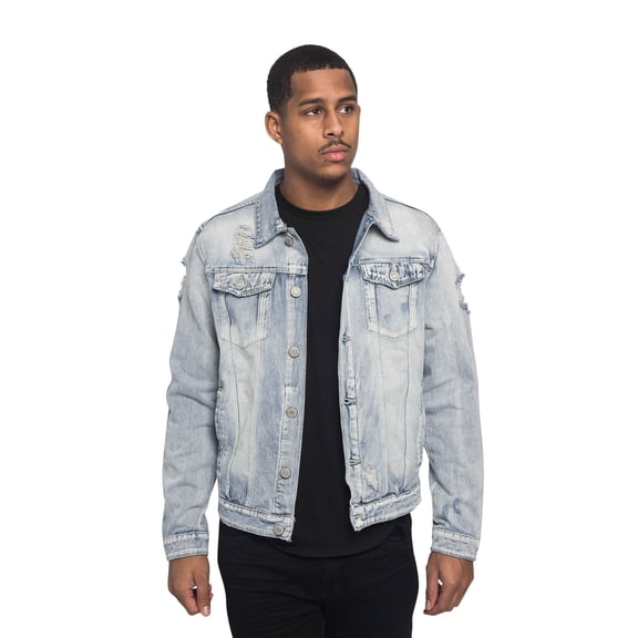 Victorious Men's Savage Tiger Patch Denim Trucker Jean Jacket DK133 - Light Indigo - 2X-Large