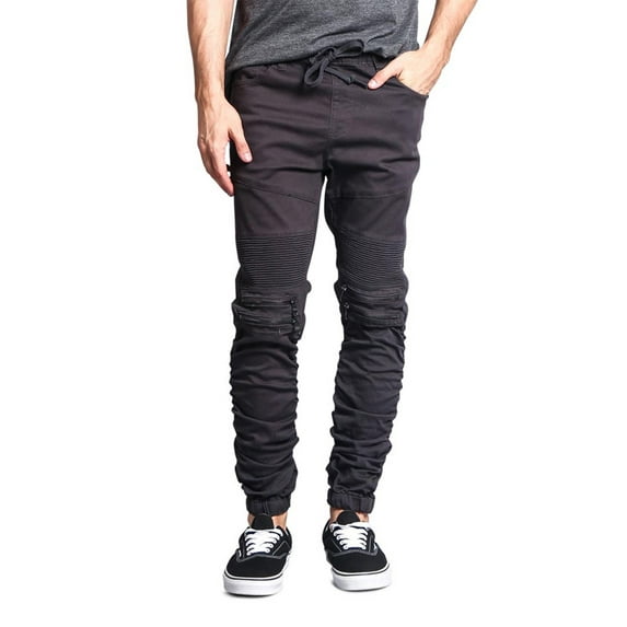 Victorious Men's Scrunch Stacked Biker Twill Jogger Pants JG882 - Charcoal - Small