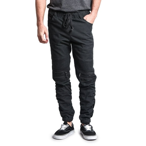 Victorious Men's Scrunch Stacked Biker Twill Jogger Pants JG882 - Textured Black - Medium