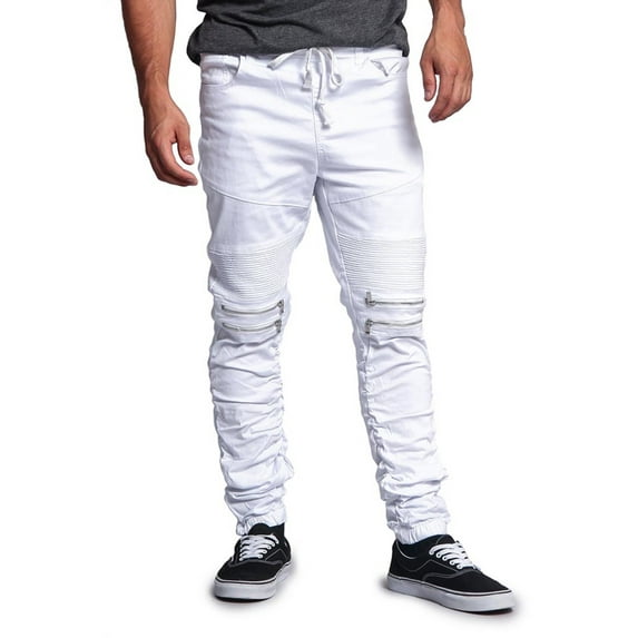 Victorious Men's Scrunch Stacked Biker Twill Jogger Pants JG882 - White - 2X-Large