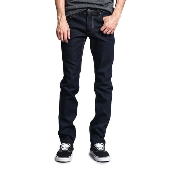 Victorious Men's Skinny Fit Unwashed Raw Denim Jeans DL938 - Indigo/Timber - 30/30