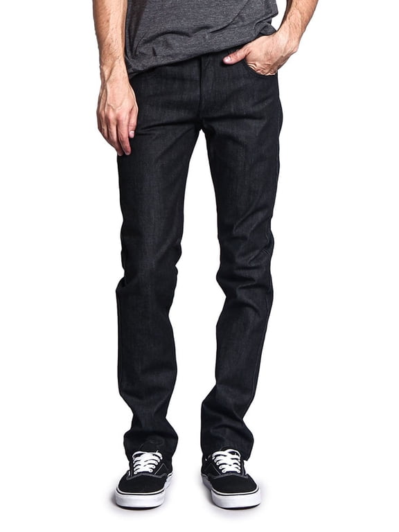 Victorious Men's Skinny Slim Fit Stretch Raw Denim Jeans - Multiple Colors & Sizes