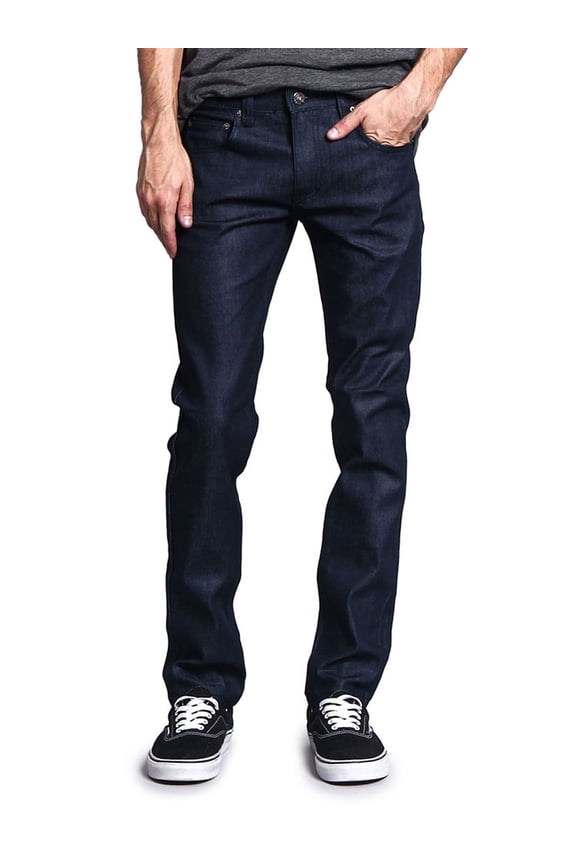 Victorious Men's Skinny Slim Fit Stretch Raw Denim Jeans - Multiple Colors & Sizes