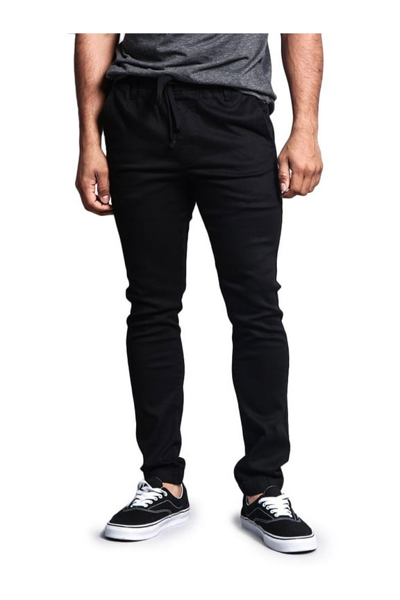 Victorious Men's Slant-Pocket Skinny Jogger Twill Pants JG876 - Black - Medium