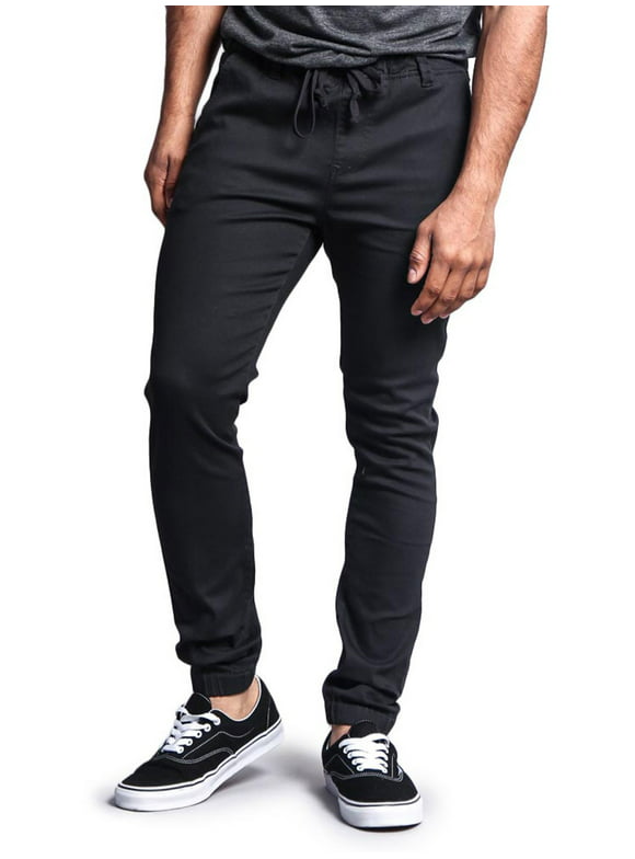 Victorious Men's Slant-Pocket Skinny Jogger Twill Pants JG876 - Charcoal - Large