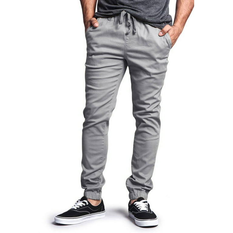 Victorious Men's Slant-Pocket Skinny Jogger Twill Pants JG876 - Dark Gray -  4X-Large 