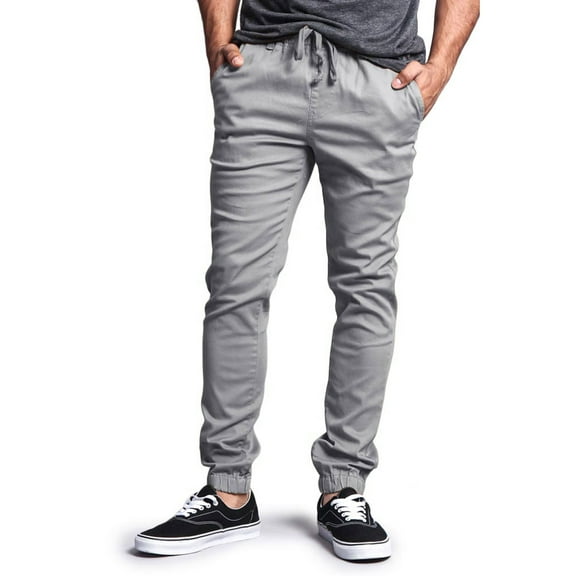 Victorious Men's Slant-Pocket Skinny Jogger Twill Pants JG876 - Dark Gray - Large