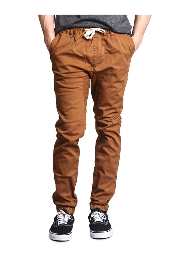 Victorious Men's Slant-Pocket Skinny Jogger Twill Pants JG876 - Dark Wheat - 3X-Large