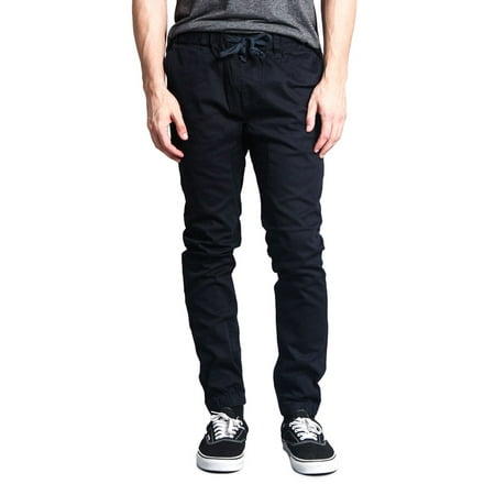 Victorious Men's Slant-Pocket Skinny Jogger Twill Pants JG876 - Navy - Large