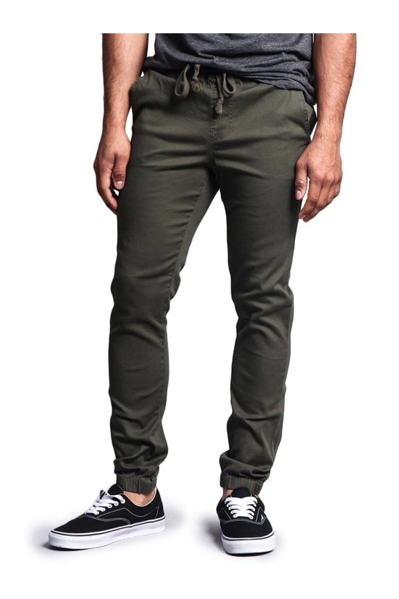 Victorious Men's Slant-Pocket Skinny Jogger Twill Pants JG876 - Olive - 3X-Large