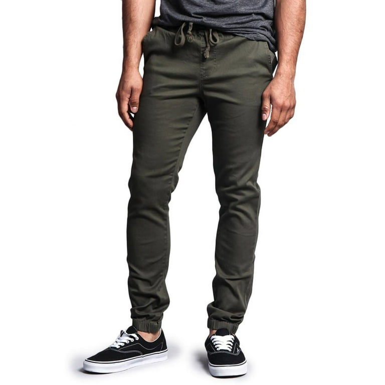 Victorious Men s Slant Pocket Skinny Jogger Twill Pants JG876 Olive 4X Large