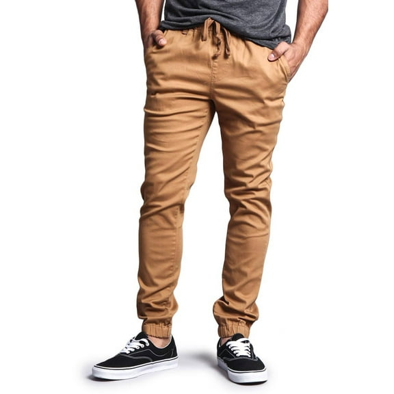 Victorious Men's Slant-Pocket Skinny Jogger Twill Pants JG876 - Wheat - 5X-Large