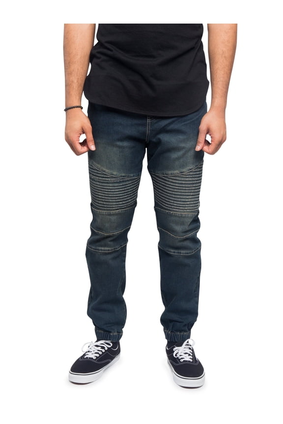 Victorious Men's Slim Fit Biker Denim Jogger Jeans JG873 - Vintage - Large