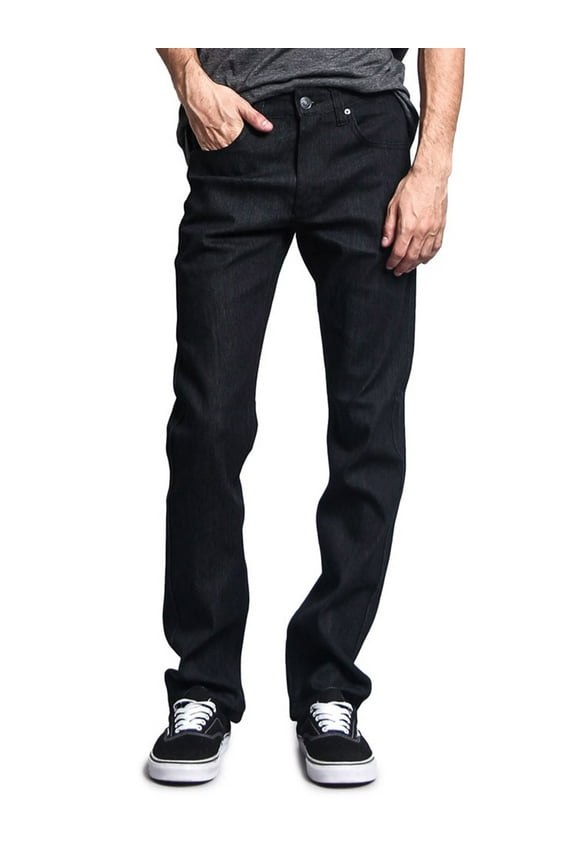 Victorious Men's Slim Fit Unwashed Raw Denim Jeans DL980 - Black - 28/30