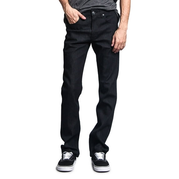 Victorious Men's Slim Fit Unwashed Raw Denim Jeans DL980 - Black - 36/30