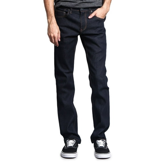 Victorious Men's Slim Fit Unwashed Raw Denim Jeans DL980 - Indigo/Timber - 28/30