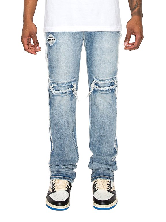 Men's Stacked Fit Raw Edge Distressed Denim Jeans DL1483 Indigo 34