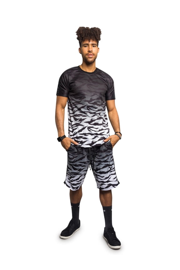 Victorious Men's Tiger Stripe Camo Short Sleeve Top and Shorts Tracksuit Set, Up to 5X