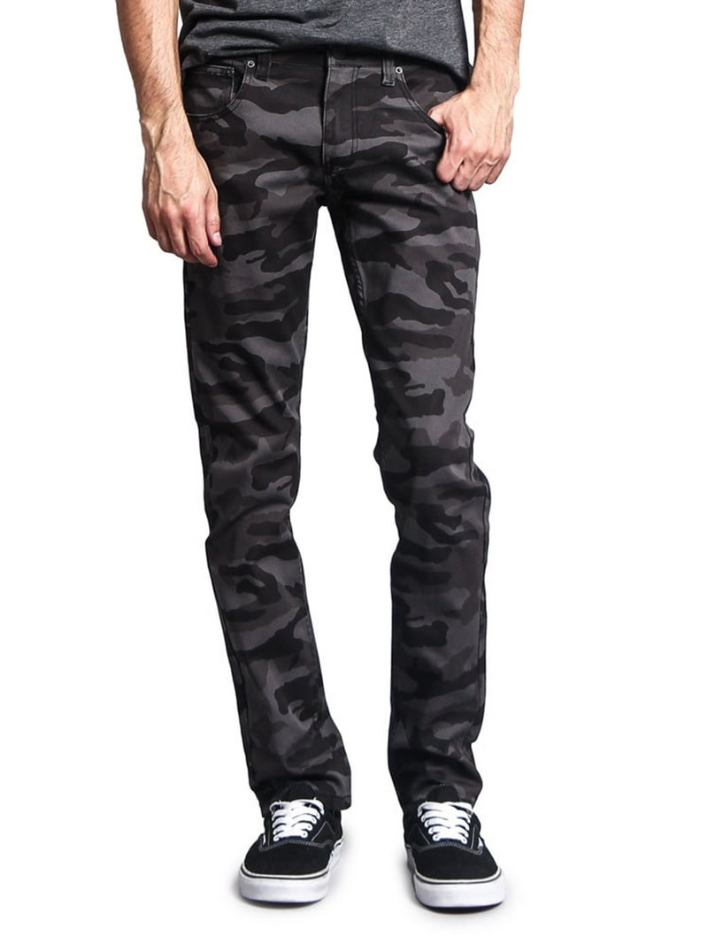 Victorious Mens Camouflage Skinny Fit Jeans AR169 - BLACK