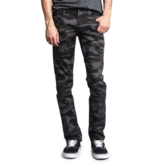 Victorious Mens Camouflage Skinny Fit Jeans AR169 - BLACK/CAMO - 42/32