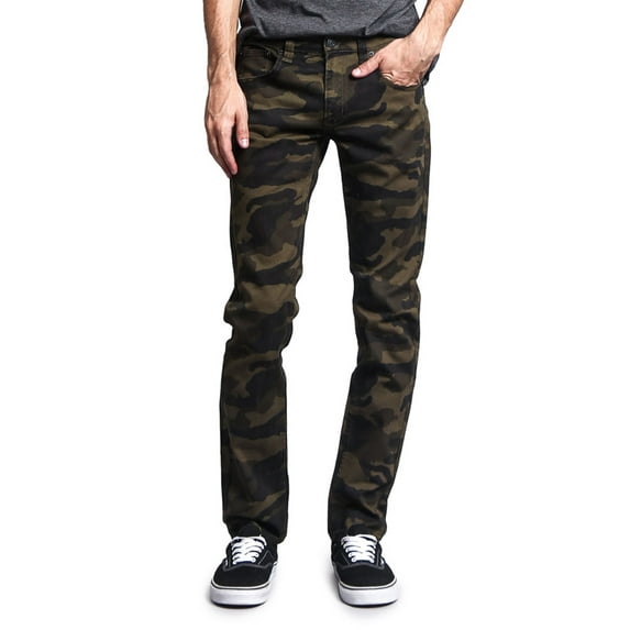 Victorious Mens Camouflage Skinny Fit Jeans AR169 - OLIVE/CAMO - 30/32