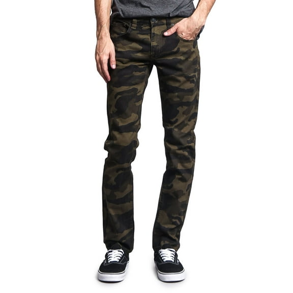 Victorious Mens Camouflage Skinny Fit Jeans AR169 - OLIVE/CAMO - 42/32