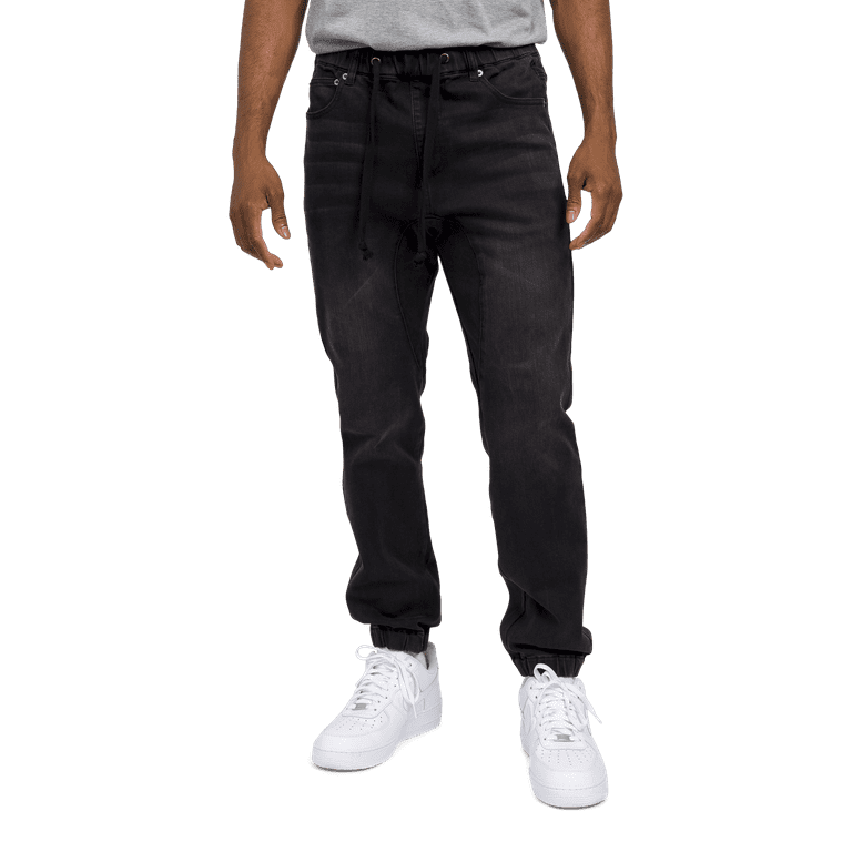 Victorious Mens Drop Crotch Jogger Denim Pants JG803 - Black Victorious Mens Drop Crotch Jogger Denim Pants JG803 - Black