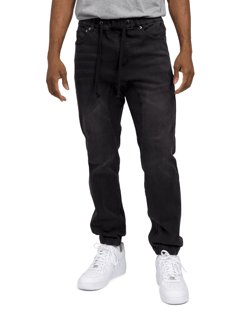 Victorious Mens Drop Crotch Jogger Denim Pants JG803 - Black - 4X