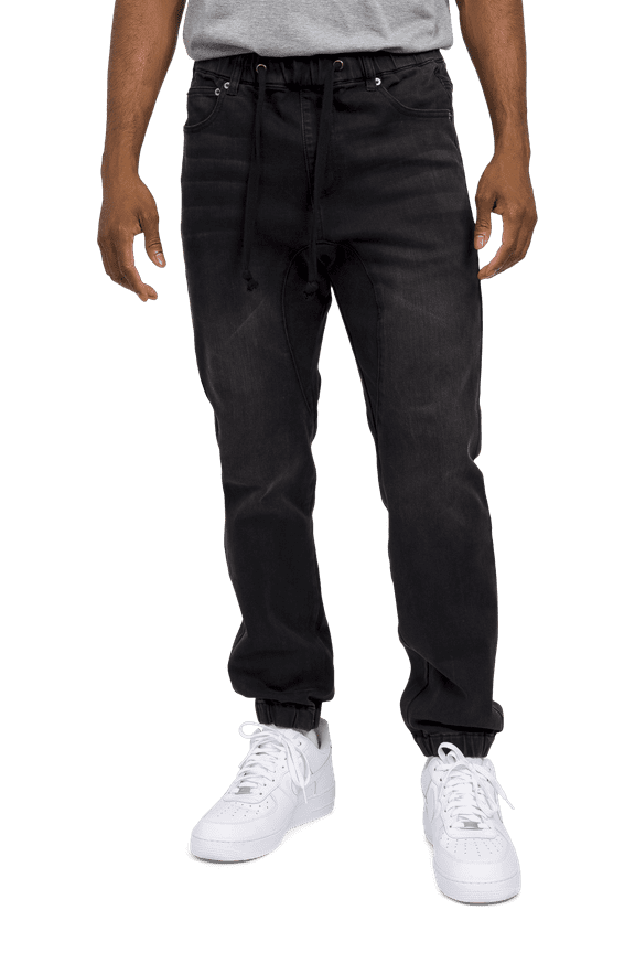 Victorious Mens Drop Crotch Jogger Denim Pants JG803 - Black - 4X-Large