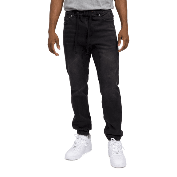 Victorious Mens Drop Crotch Jogger Denim Pants JG803 - Black - Large