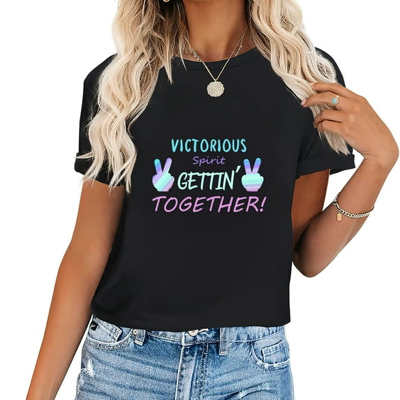 Victorious Spirit GETTIN’ TOGETHER! Postive Slogan Cool Women's Retro Short Sleeve Graphic T-Shirt for Parties and Birthdays Black