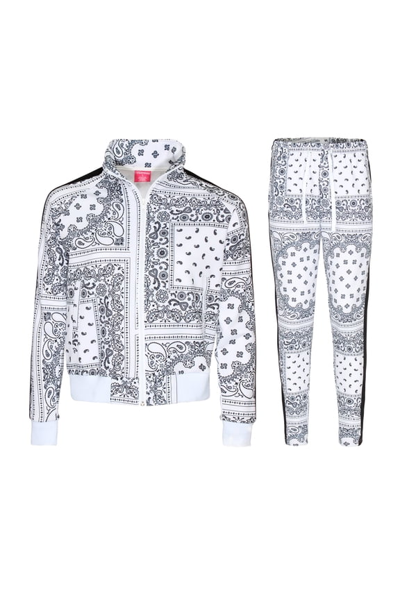 Victorious Women's Bandana Paisley 2 Piece Tracksuit Set - White - Medium