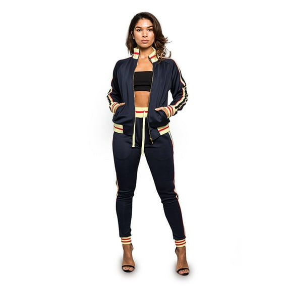 Victorious Women's G Track 2 Piece Tracksuit Set - Sweatshirt Jacket and Sweat Pants VL208 - Navy - 2X-Large