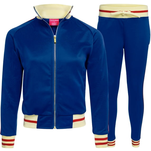Victorious Women's G Track 2 Piece Tracksuit Set - Sweatshirt Jacket and Sweat Pants VL208 - Royal Blue - 3X-Large