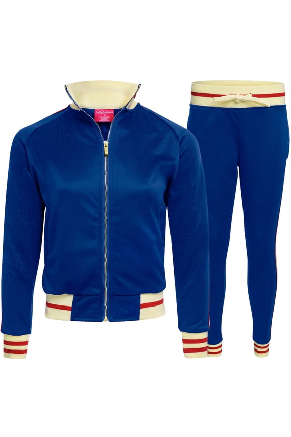 Victorious Women's G Track 2 Piece Tracksuit Set - Sweatshirt Jacket and Sweat Pants VL208 - Royal Blue - Large