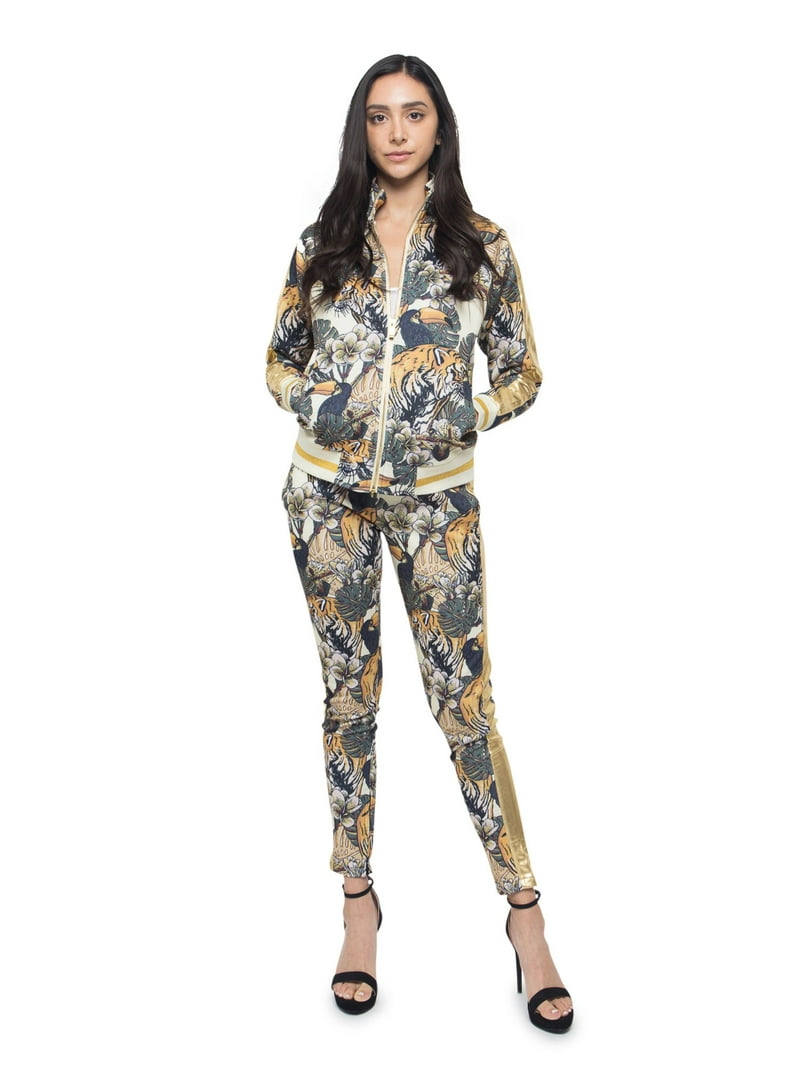 Victorious Women's Jungle Floral Tiger 2 Piece Tracksuit Set