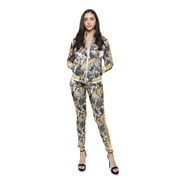 Victorious Womens Jungle Floral Tiger 2 Piece Tracksuit Set - Sweatshirt Jacket and Sweat Pants VL207 - Off-White - Small