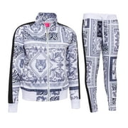 Victorious Womens Luxury 2 Piece Tracksuit Set - Sweatshirt Jacket and Sweat Pants VL209 - White - Small