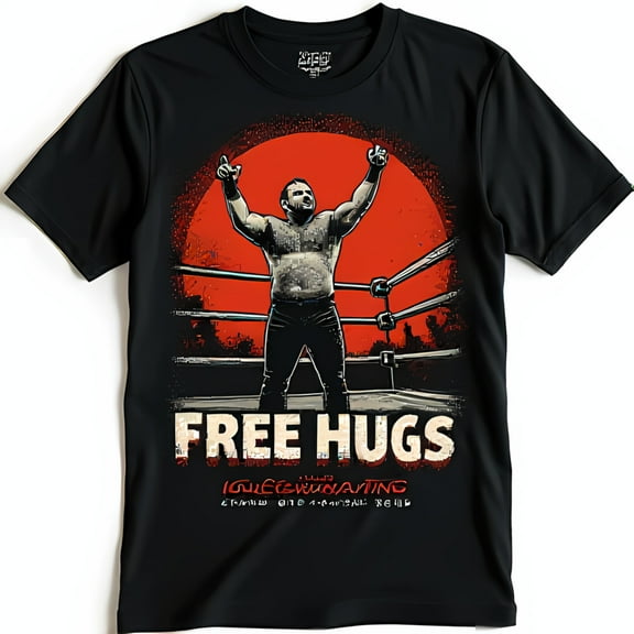 Victorious Wrestler Graphic Black T-Shirt HUGS & Inspiring Quotes