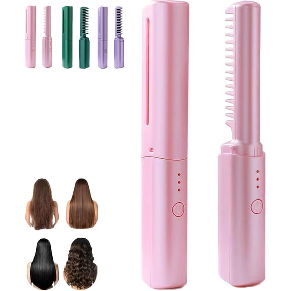 Victoriousact Comb, Victoriousact Latest Hairdressing Comb, Victoriousact Hairdressing Comb, Mini Dual Purpose Curling Iron, 3 Speed Adjustment, 2 in 1 Straight & Curl Comb (Pink)